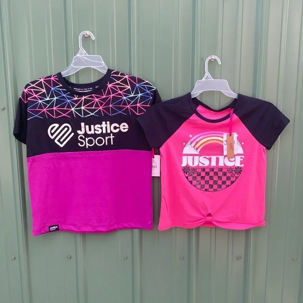 JUSTICE Girls Lightweight Knot Front Graphic T-Shirts 2-Pack Size L (12/14)